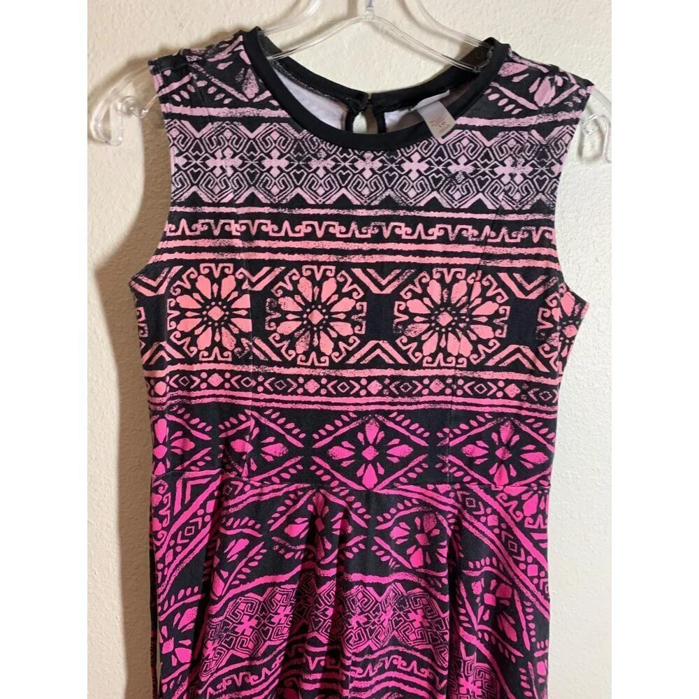 Justice Aztec Tribal Print Dress Girls Size 16 Black, Pink AC10